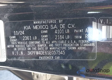 2025 Kia K4 Gt-Line из США, поврежденный, VIN 3KPFW4DE6SE057545